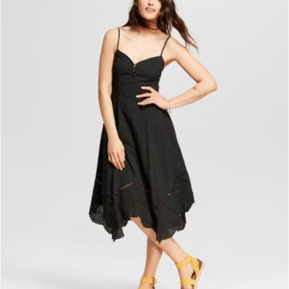 Universal Thread 100% Cotton Lace Eyelet Midi Button Sundress Black Size Small